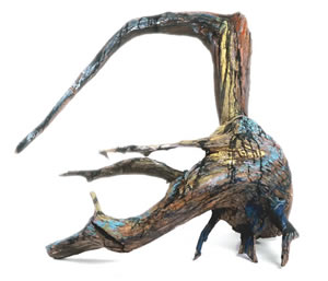 Birth 5x18x3 in. driftwood, acrylic paint, china ink